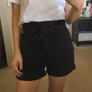 Primark High Waist Paperbag Denim Shorts Black Size 0